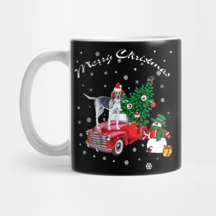 Treeing Walker Coonhound Rides Red Truck Christmas Mug